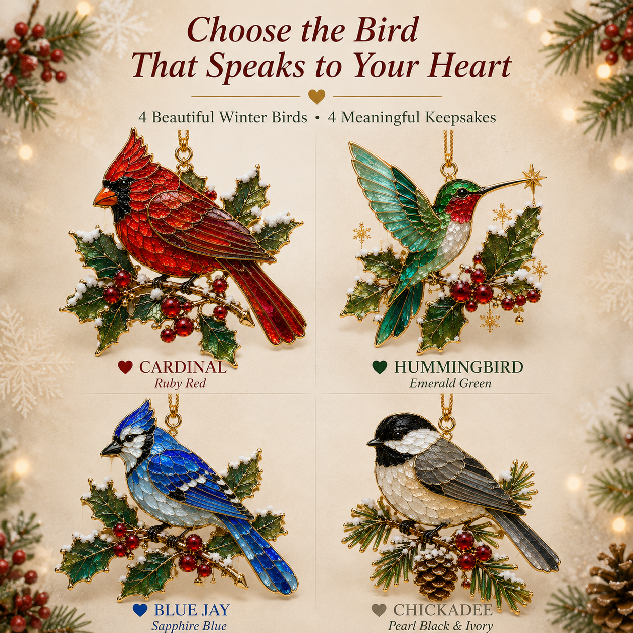 ⏳ Last Day 50% OFF – 🐦 Winter Birds Memorial Christmas Ornaments