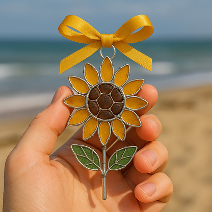 The "Coastal Blooms" Collection: Handmade Sea Glass Flower Ornaments with Meaning Card