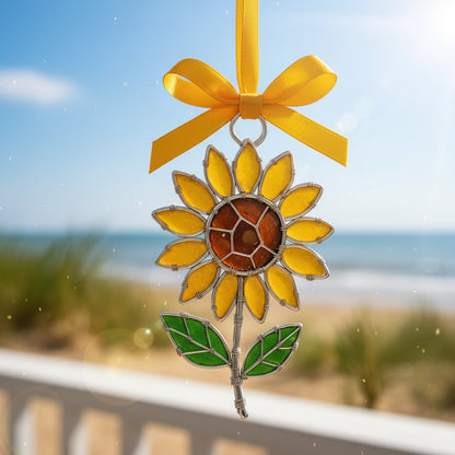 The "Coastal Blooms" Collection: Handmade Sea Glass Flower Ornaments with Meaning Card