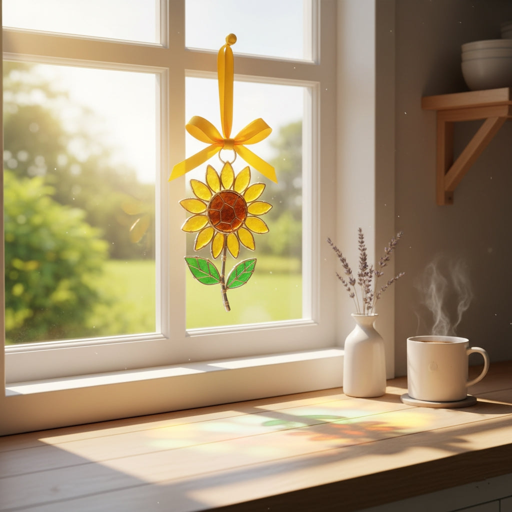 The "Coastal Blooms" Collection: Handmade Sea Glass Flower Ornaments with Meaning Card