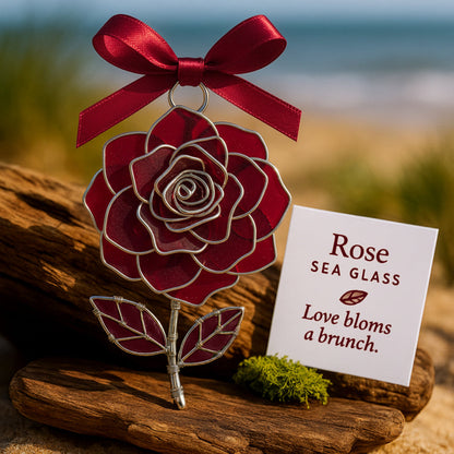 The "Coastal Blooms" Collection: Handmade Sea Glass Flower Ornaments with Meaning Card