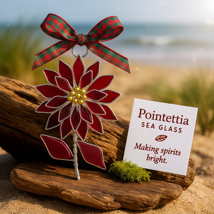 The "Coastal Blooms" Collection: Handmade Sea Glass Flower Ornaments with Meaning Card