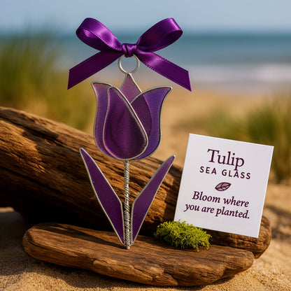 The "Coastal Blooms" Collection: Handmade Sea Glass Flower Ornaments with Meaning Card