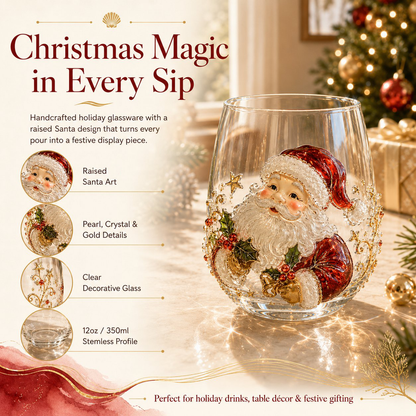 🎄🎄✨ Christmas Glass Art Cup | Luxury Raised Holiday Glassware for Drinks, Decor & Christmas Gifts 🎁