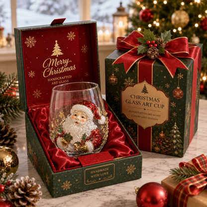 🎄🎄✨ Christmas Glass Art Cup | Luxury Raised Holiday Glassware for Drinks, Decor & Christmas Gifts 🎁