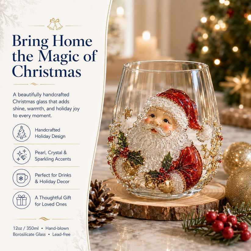 🎄🎄✨ Christmas Glass Art Cup | Luxury Raised Holiday Glassware for Drinks, Decor & Christmas Gifts 🎁