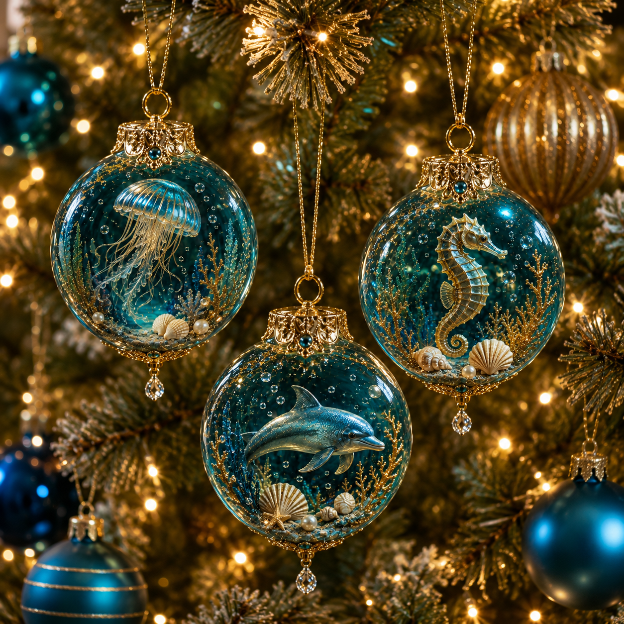 🌊🎄 Ocean Wonders Christmas Ornament Collection