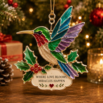 🐚 Sea Glass Animal Christmas Ornament – "Where Love Blooms, Miracles Happen" Holiday Keepsake