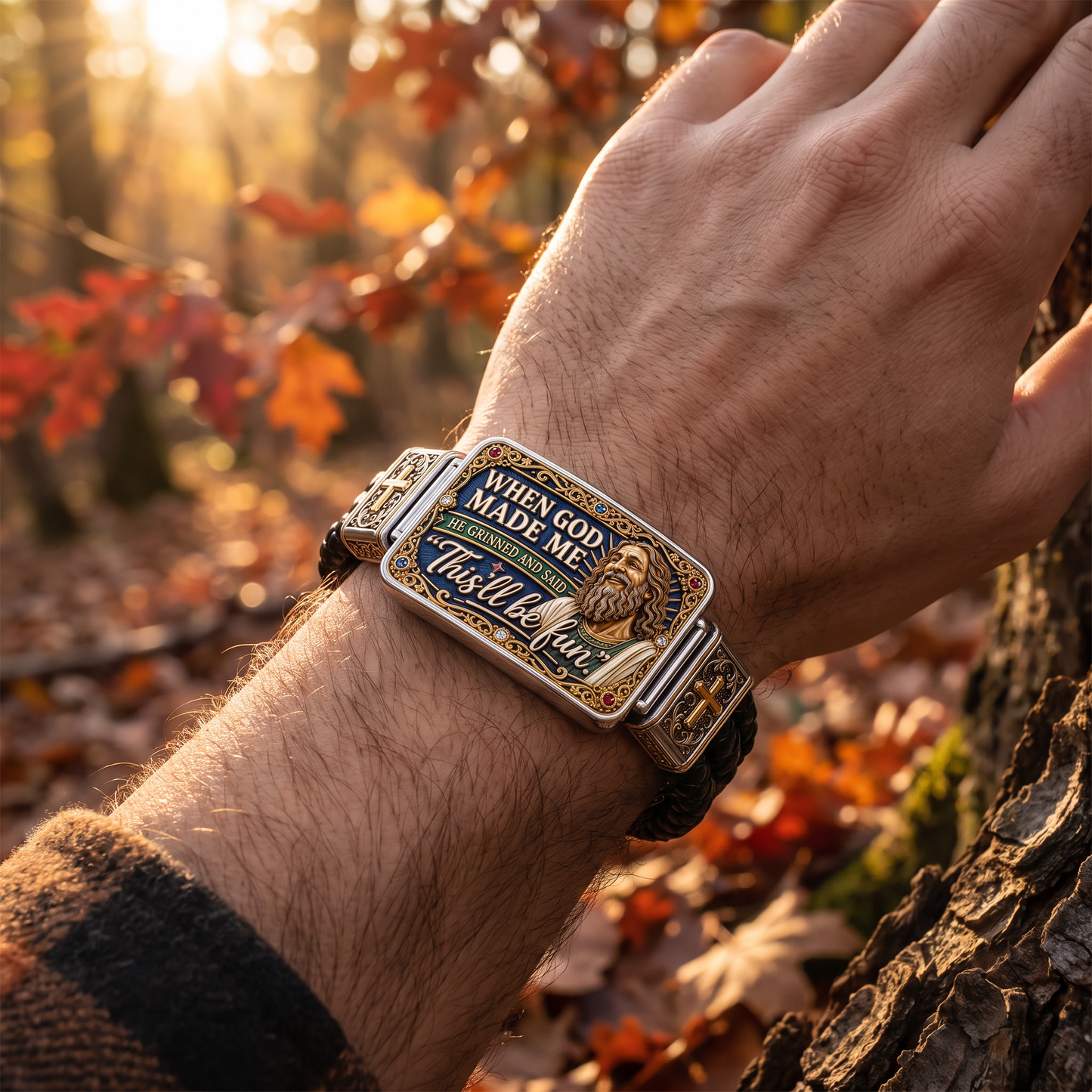 “When God Made Me, He Grinned” Christian Bracelet – Funny Jesus & Cross Braided Faith Wristband, Inspirational Religious Gift