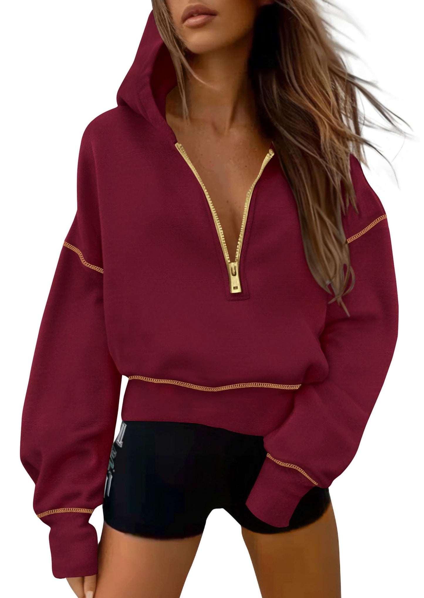 Women's Half Zip Long Sleeve Cropped Hoodie (Buy 2 Free Shipping)