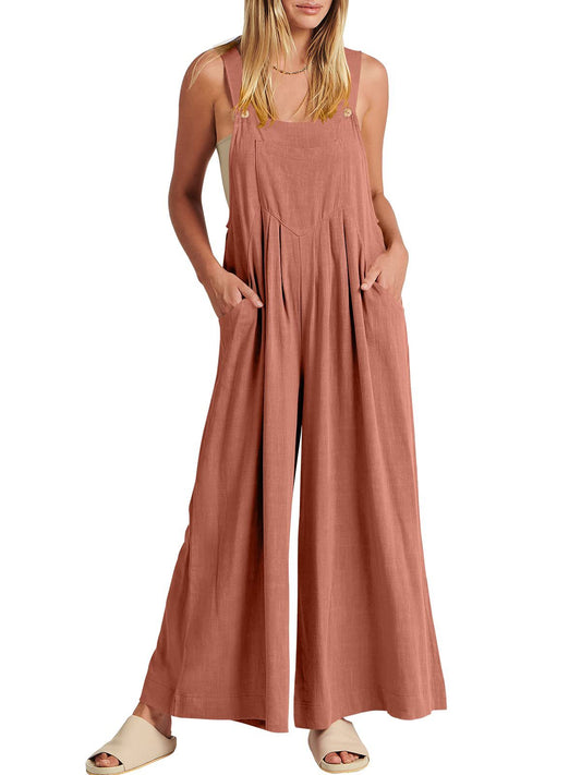 Sleeveless Wide Leg Jumpsuit with Pockets (Buy 2 Free Shipping)