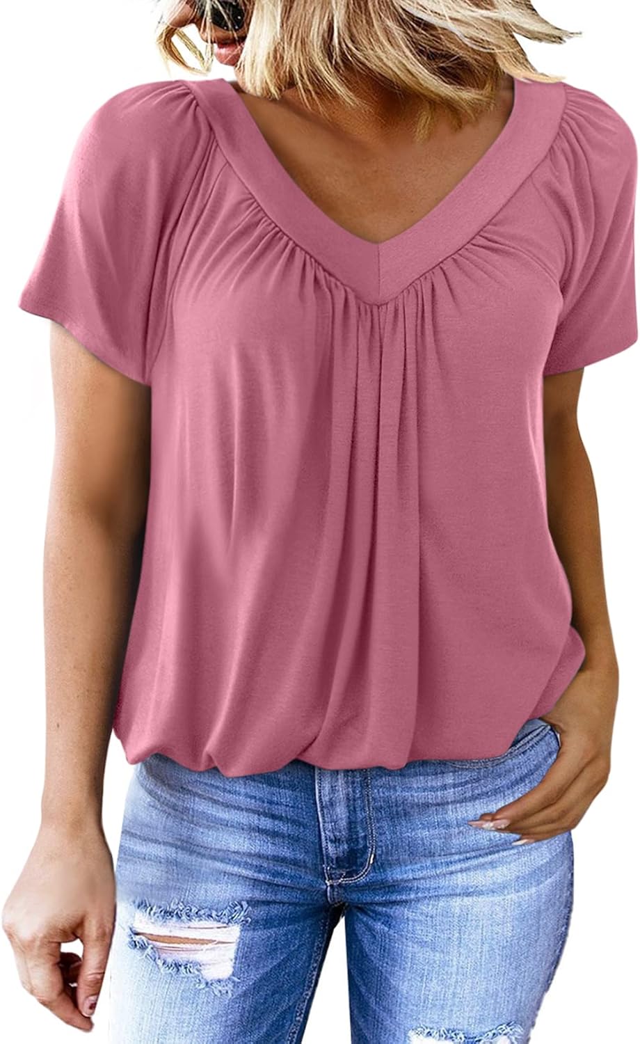 Women's Casual Short Sleeve V Neck Basic T-shirts (Buy 3 Free Shipping)