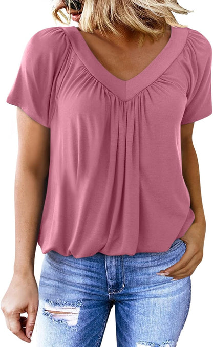 Women's Casual Short Sleeve V Neck Basic T-shirts (Buy 3 Free Shipping)