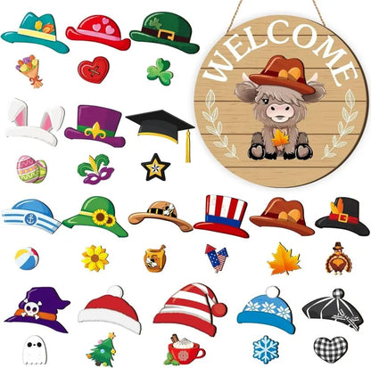 35 PCS Interchangeable Highland Cow Welcome Sign