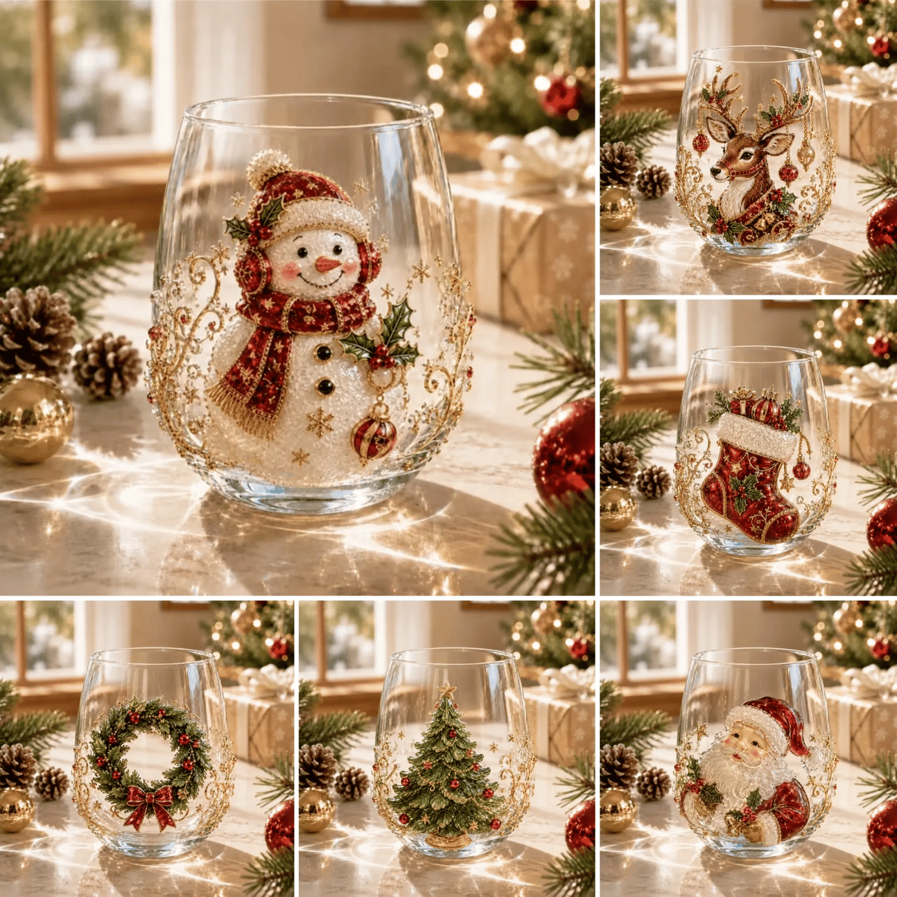 🎄🎄✨ Christmas Glass Art Cup | Luxury Raised Holiday Glassware for Drinks, Decor & Christmas Gifts 🎁