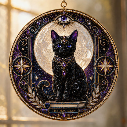 Premium 3D Pearl Celestial Black Cat Window Hanging Kit | DIY Handmade Moonlight Suncatcher Decor