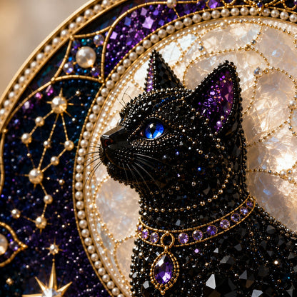 Premium 3D Pearl Celestial Black Cat Window Hanging Kit | DIY Handmade Moonlight Suncatcher Decor