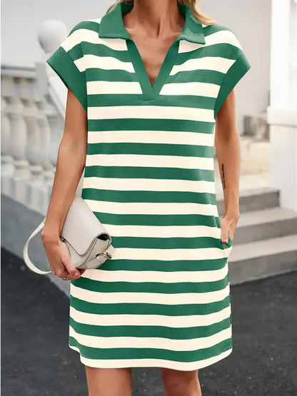 Women's V-neck Striped Shift Dress (Buy 2 Free Shipping)