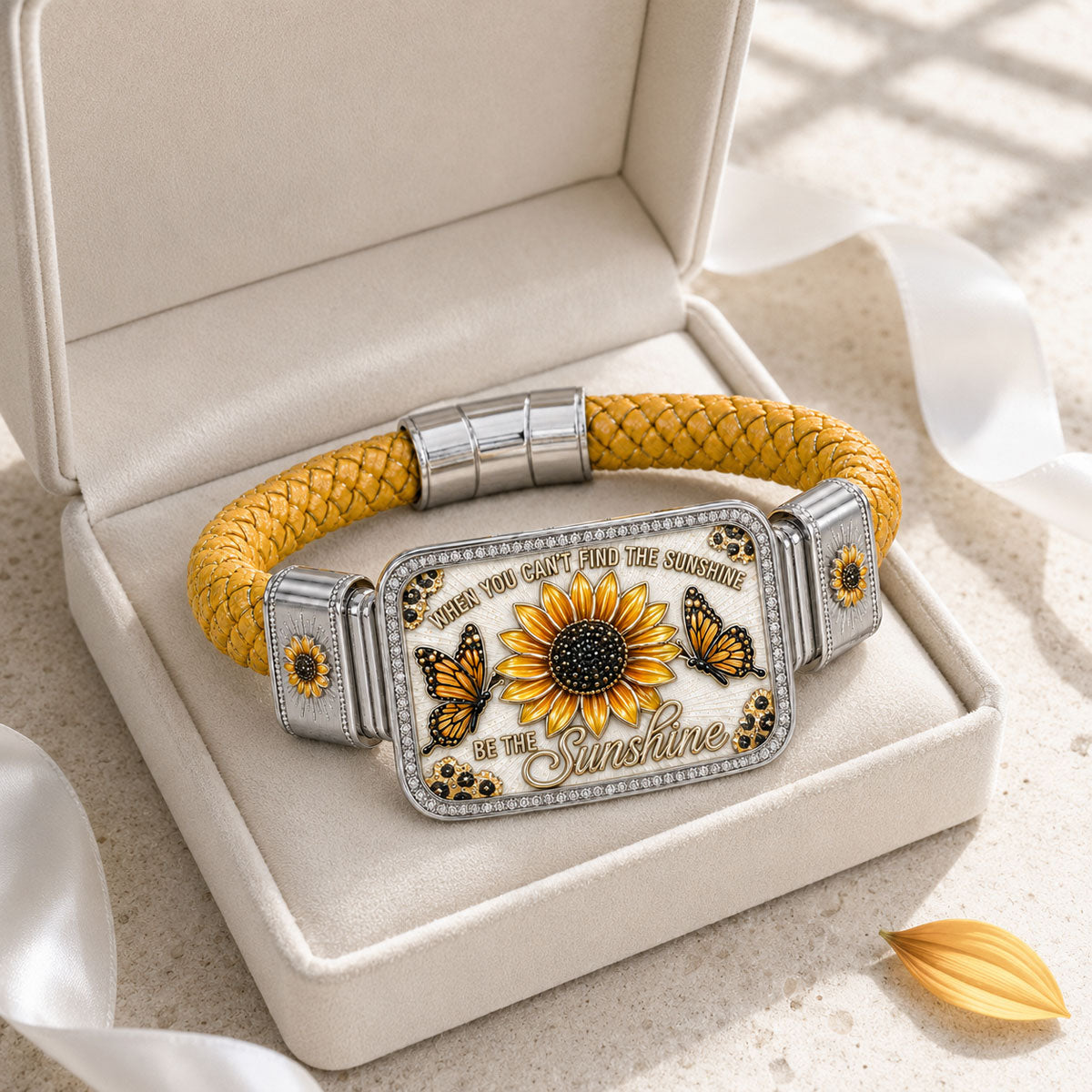 Sunflower & Butterfly "Be the Sunshine" Inspirational Braided Bracelet