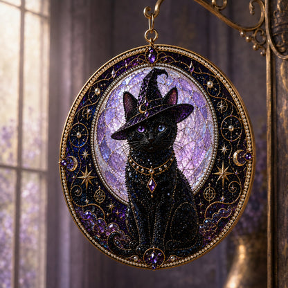 Premium 3D Pearl Celestial Black Cat Window Hanging Kit | DIY Handmade Moonlight Suncatcher Decor