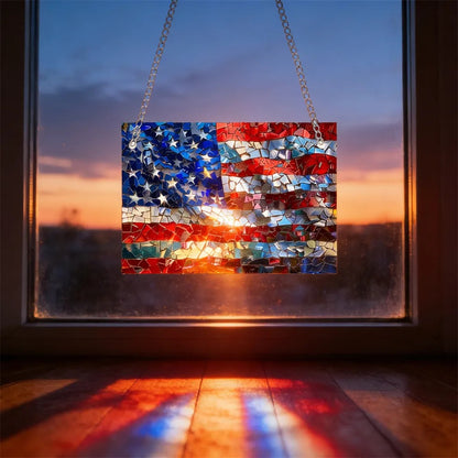 🌈Mosaic-Style USA Map & Flag Suncatcher - Hang the Rainbow of America in Your Window