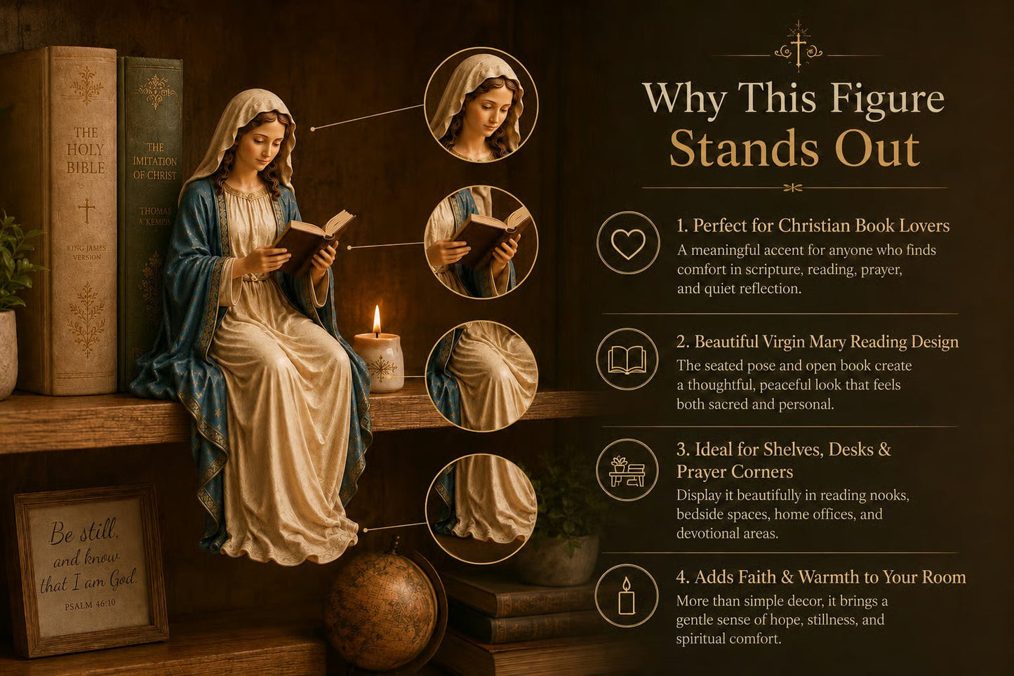 📚🕊️ Bring Divine Peace to Your Bookshelf. Virgin Mary Reading Figure