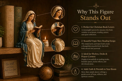 📚🕊️ Bring Divine Peace to Your Bookshelf. Virgin Mary Reading Figure