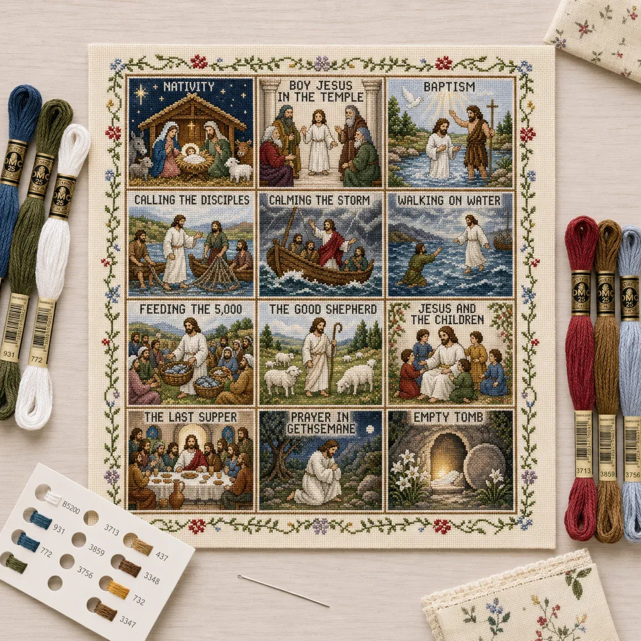 ✝️ Beginner-Friendly Life of Jesus Bible Story Cross Stitch DIY Kit