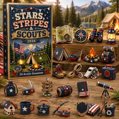 Stars Stripes Camping  Advent Calendar 2026 - 24-Day Festive Countdown, Acrylic Charms Blind Box