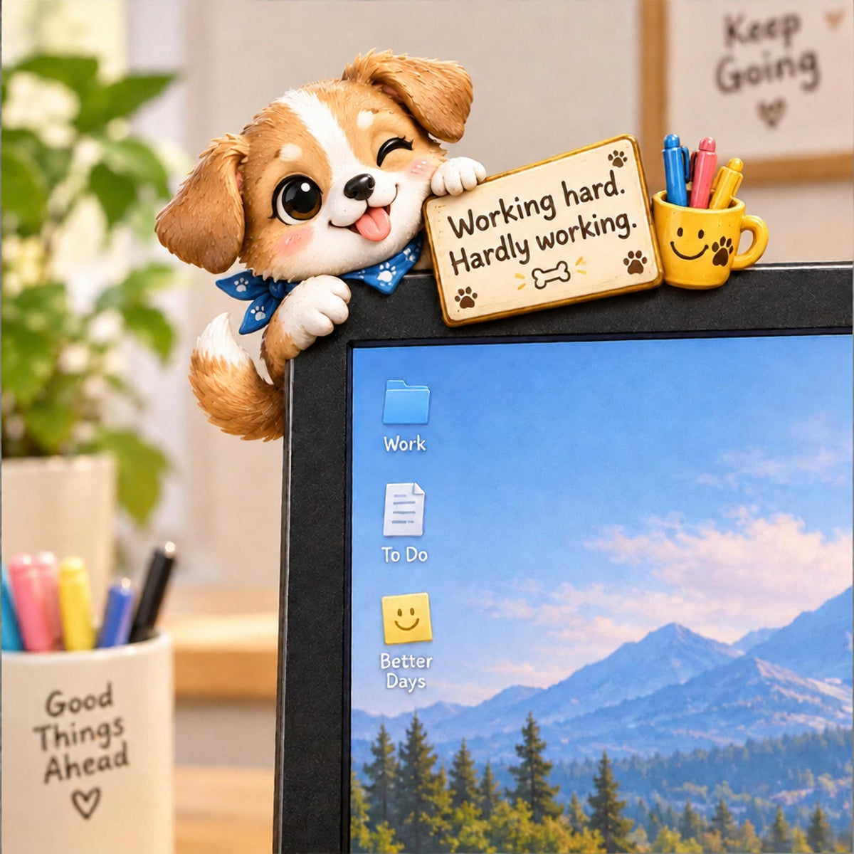 🐱🦝🐶Funny Animal Monitor Buddies – Cute Desk Companions With Hilarious Office Quotes