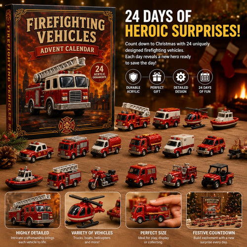 Firefighting Vehicles Advent Calendar 2026 - 24-Day Festive Countdown, Acrylic Charms Blind Box