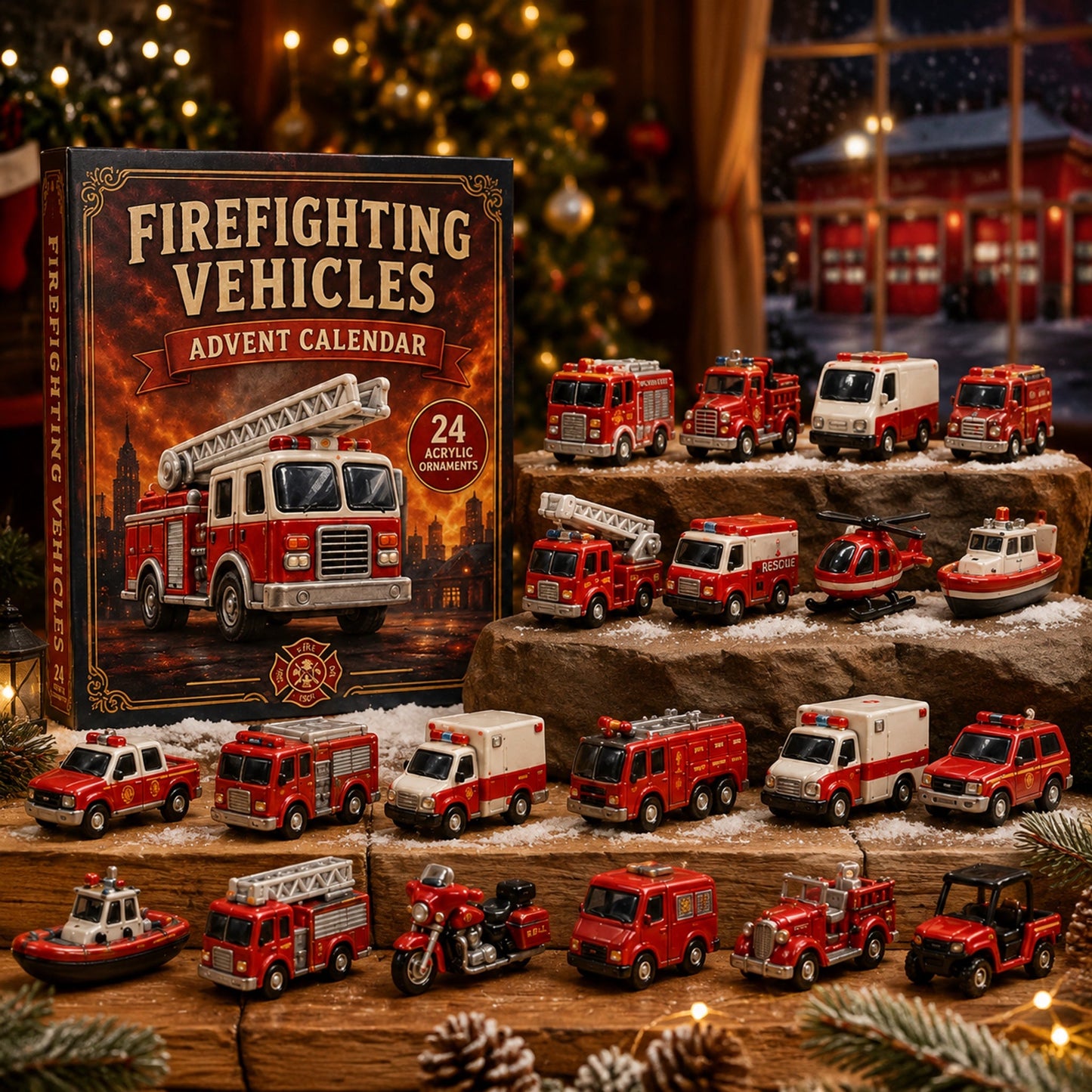 Firefighting Vehicles Advent Calendar 2026 - 24-Day Festive Countdown, Acrylic Charms Blind Box
