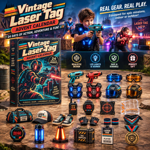 Vintage Laser Tag Advent Calendar 2026 - 24-Day Festive Countdown, Acrylic Charms Blind Box