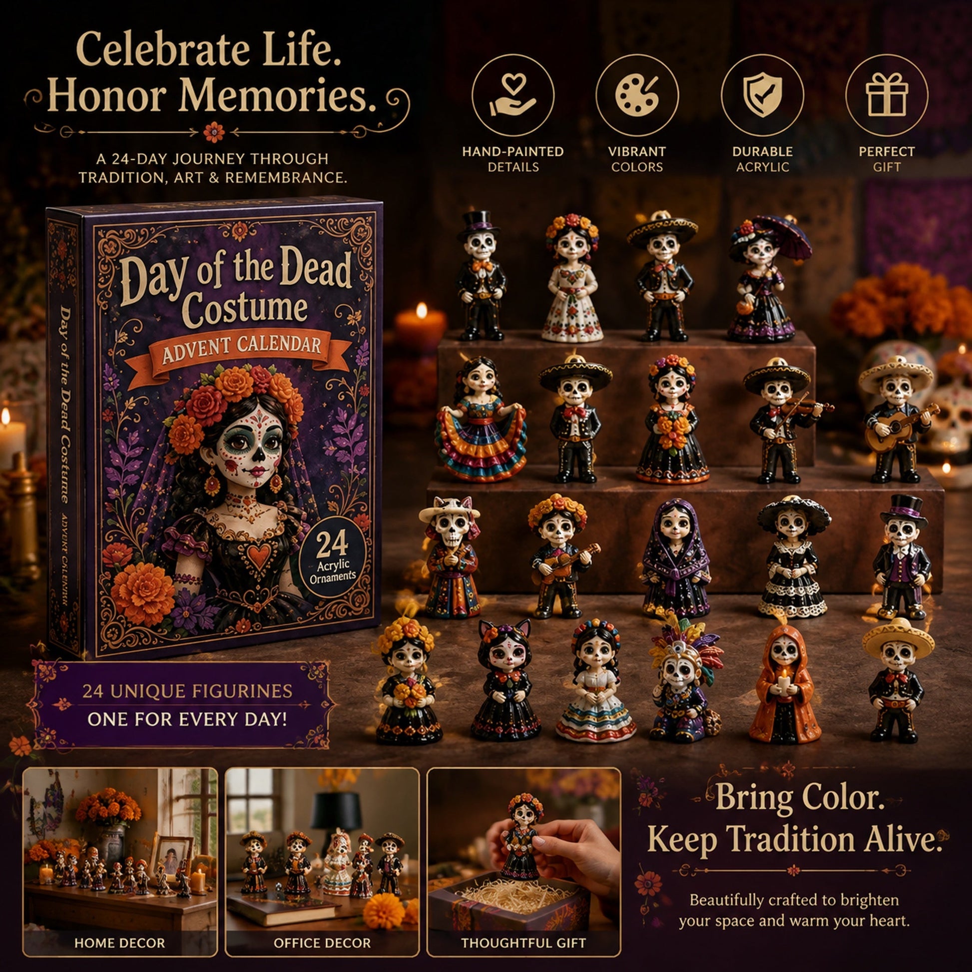 Day of the Dead Costume Advent Calendar 2026 - 24-Day Festive Countdown, Acrylic Charms Blind Box