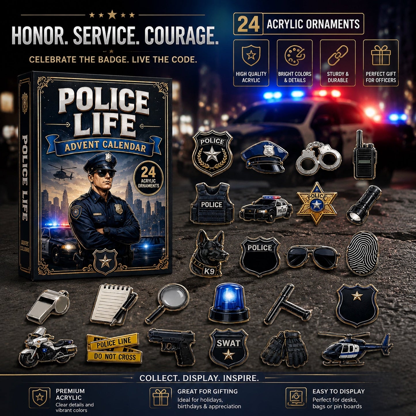 Police Life Hero Advent Calendar 2026 - 24-Day Festive Countdown, Acrylic Charms Blind Box