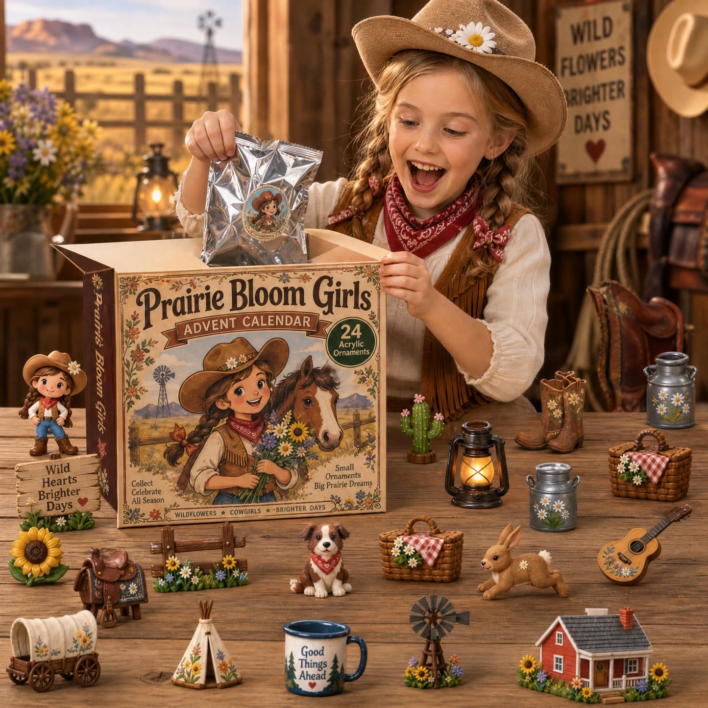 Prairie Bloom Girls Advent Calendar 2026 - 24-Day Festive Countdown, Acrylic Charms Blind Box
