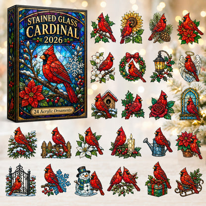 Stained Glass Cardinal Advent Calendar 2026 - 24-Day Festive Countdown, Acrylic Charms Blind Box