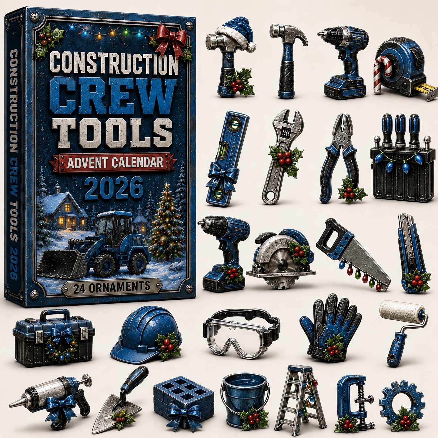Construction Crew Tools Advent Calendar 2026 - 24-Day Festive Countdown, Acrylic Charms Blind Box