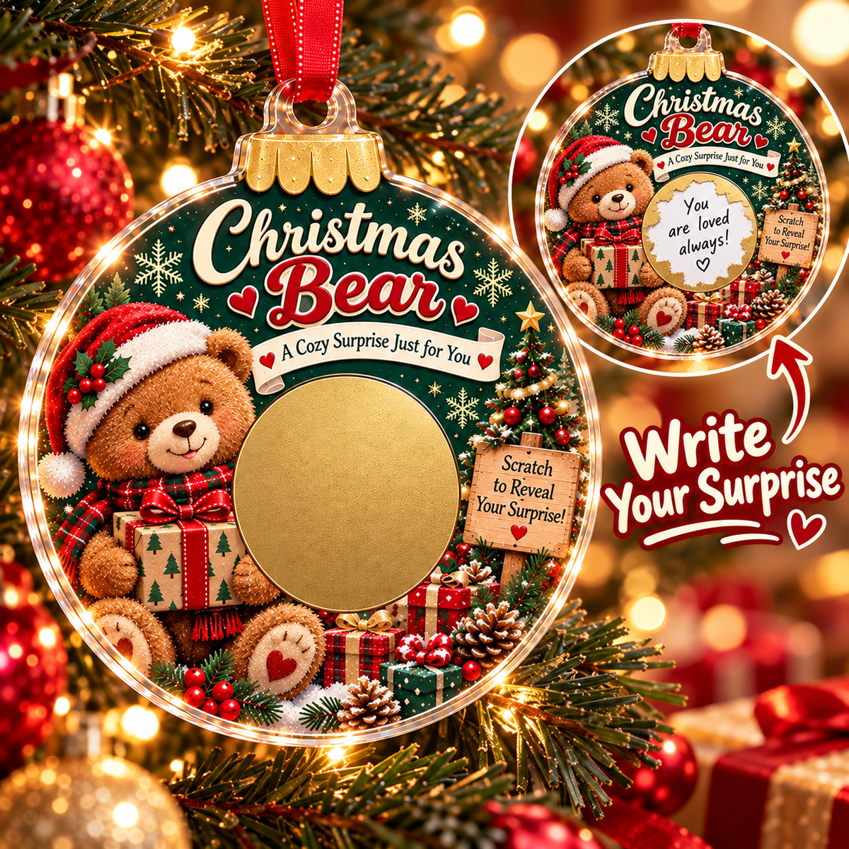 Scratch Surprise Christmas Ornament – Write Your Own Message & Reveal the Surprise 🎁