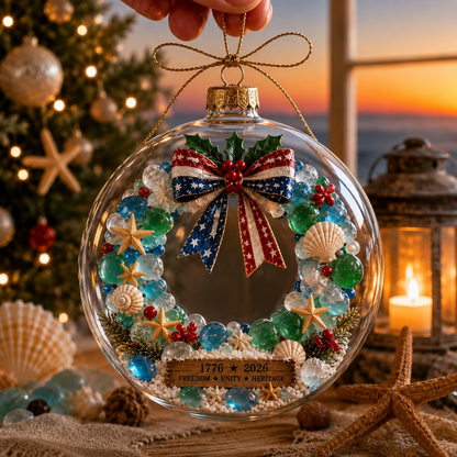 🇺🇸 250th Anniversary Patriotic Coastal Ornament – USA Christmas Hanging Keepsake