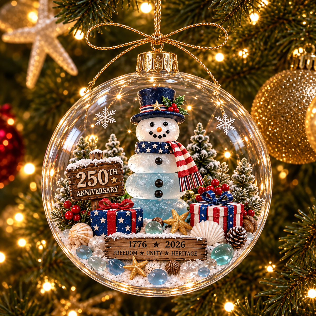 🇺🇸 250th Anniversary Patriotic Coastal Ornament – USA Christmas Hanging Keepsake
