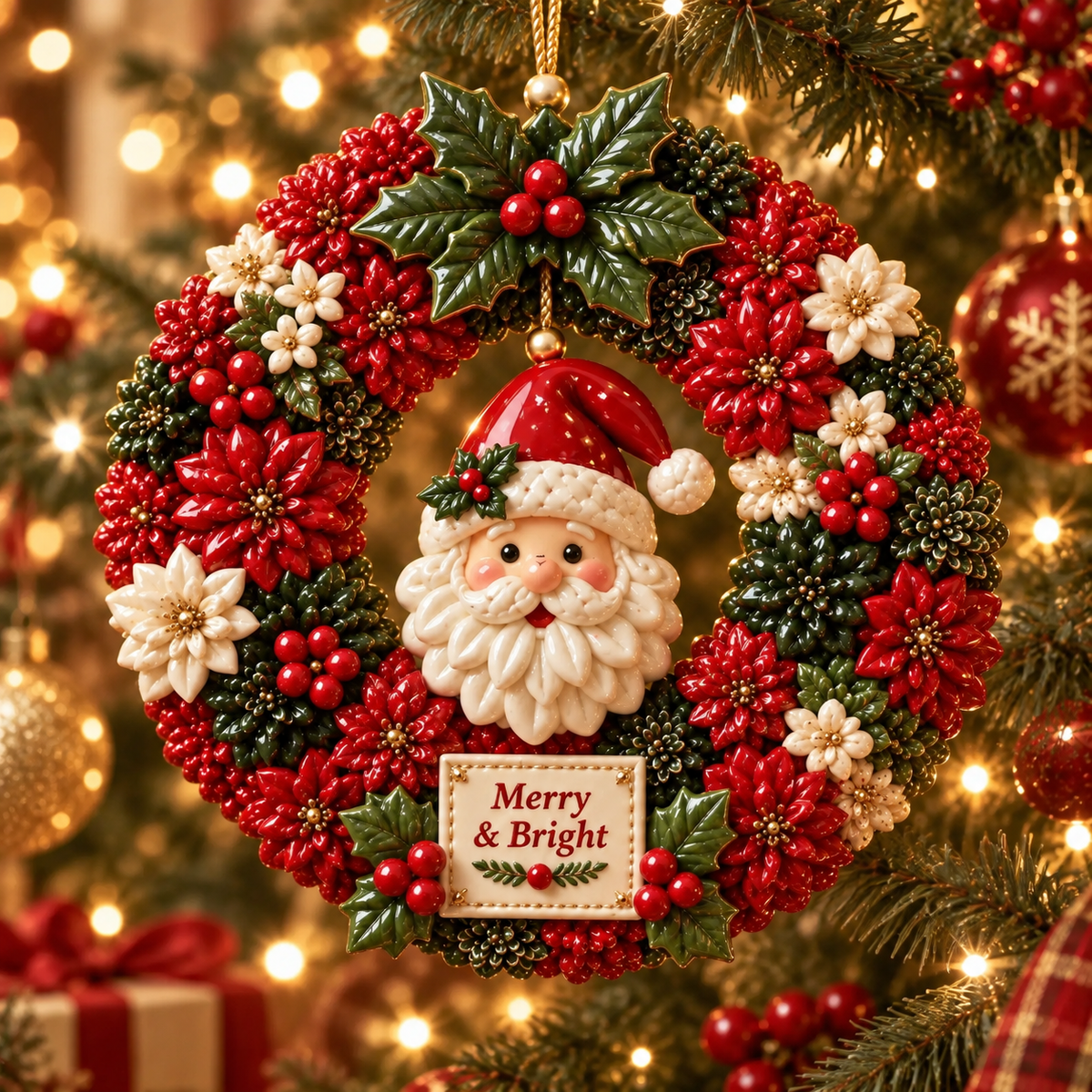Merry & Bright Christmas Wreath Ornament