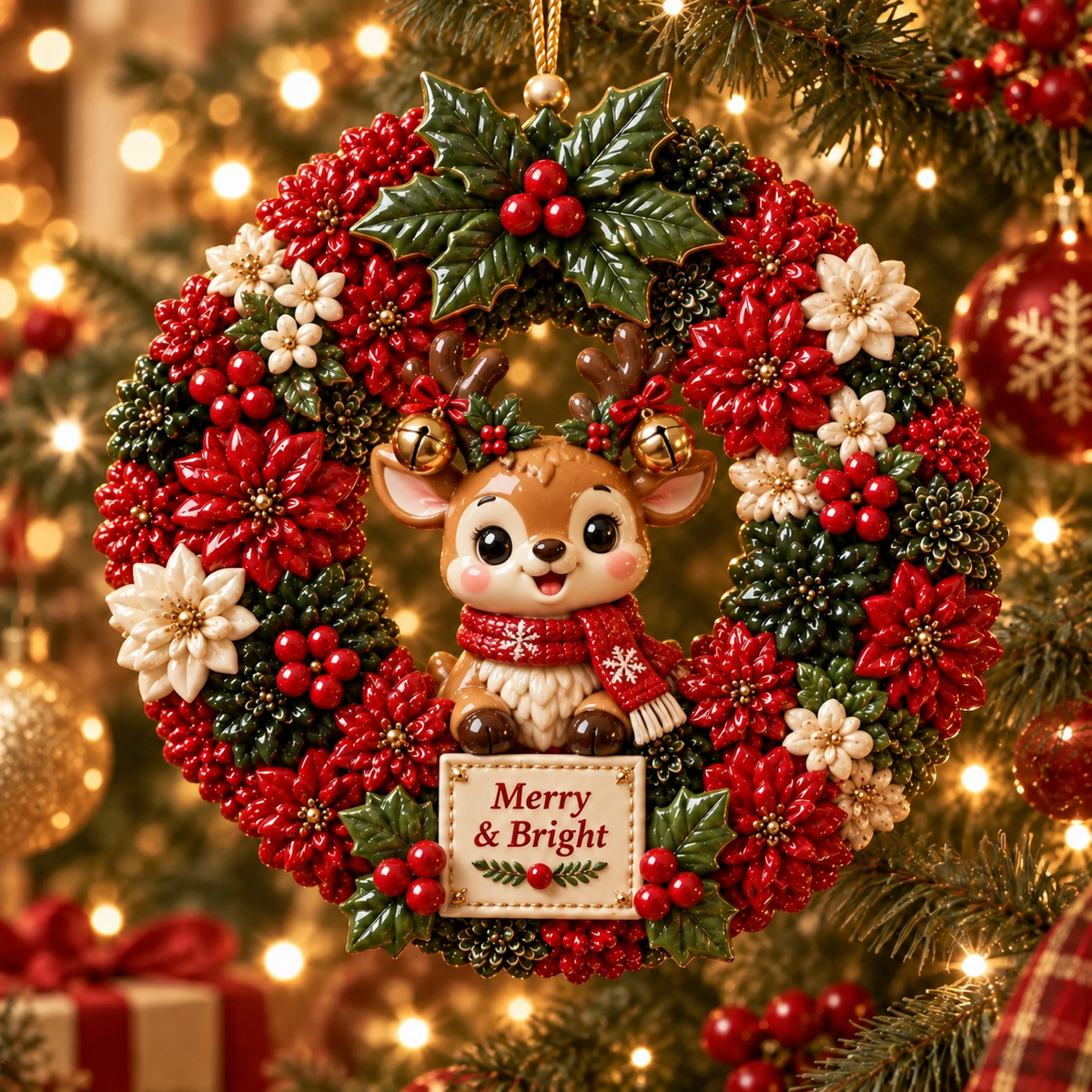 Merry & Bright Christmas Wreath Ornament