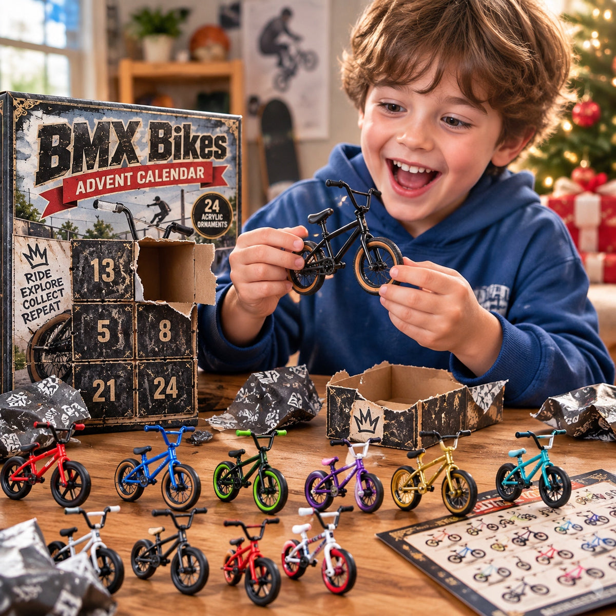 Child opening BMX Bikes Advent Calendar