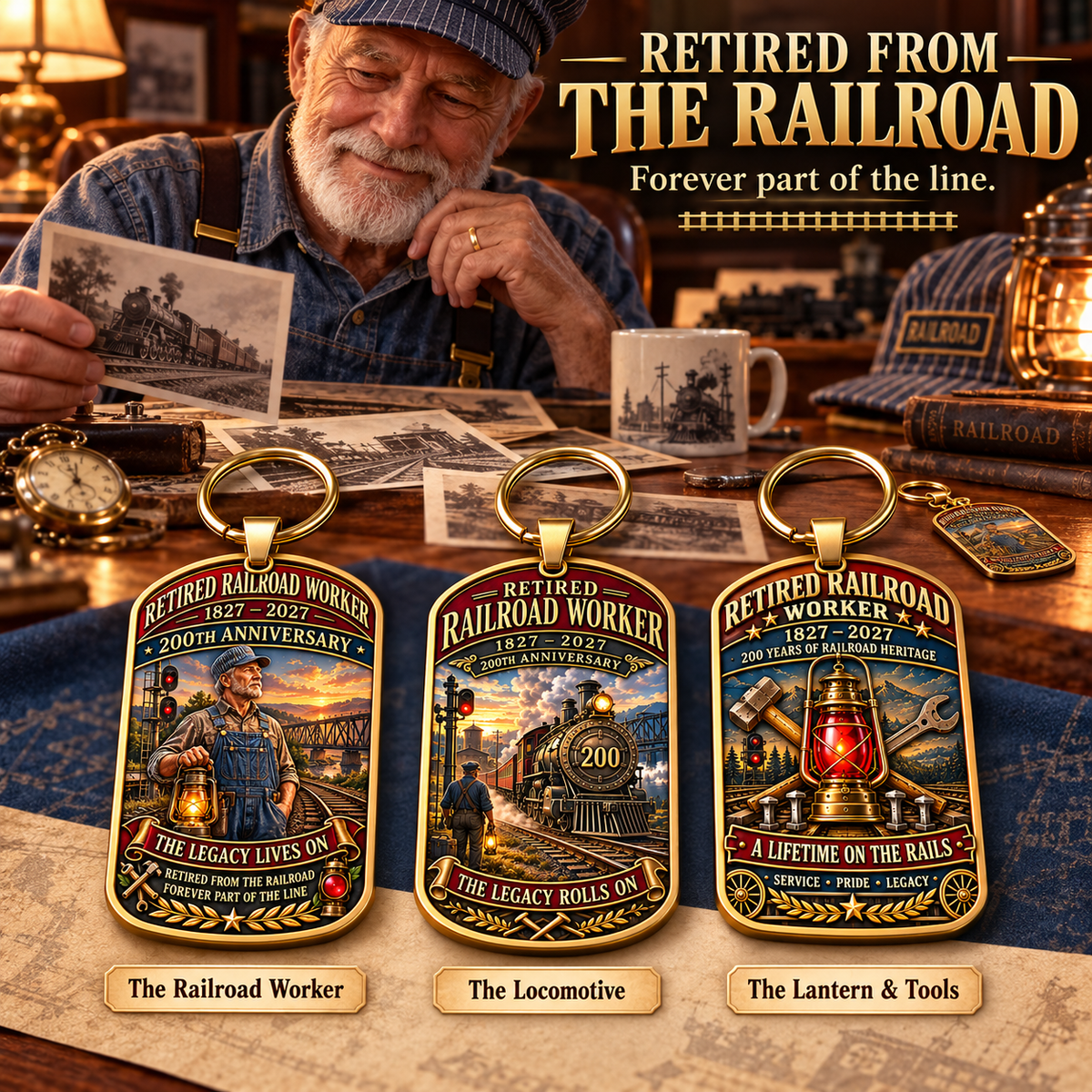 🚂1827–2027 Retired Railroad Worker 200th Anniversary Commemorative Keychain – The Legacy Lives On