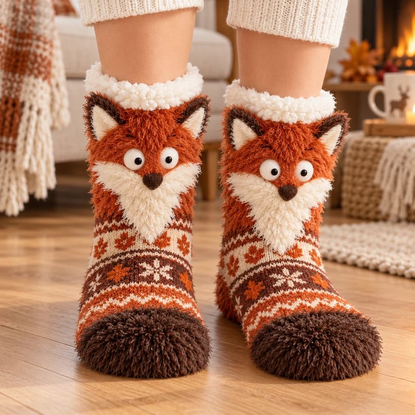 🦊🐦Cozy Animal Fuzzy Slipper Socks – Cute & Warm House Socks🦦🦉