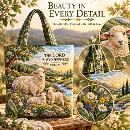 🐑 Psalm 23 Quilt-Inspired Tote Bag