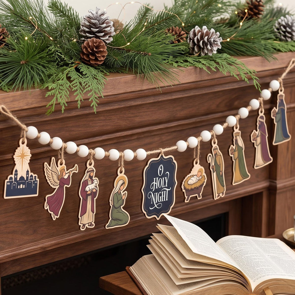 Nativity Scene Christmas Wooden Garland