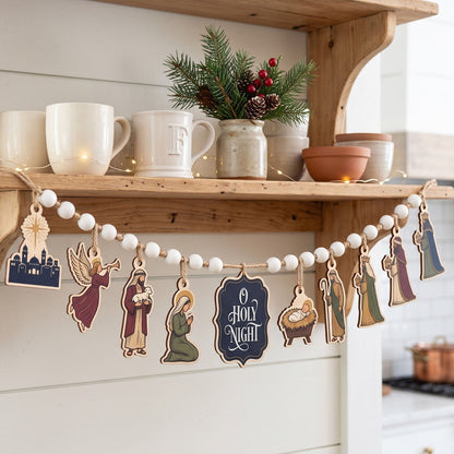 Nativity Scene Christmas Wooden Garland