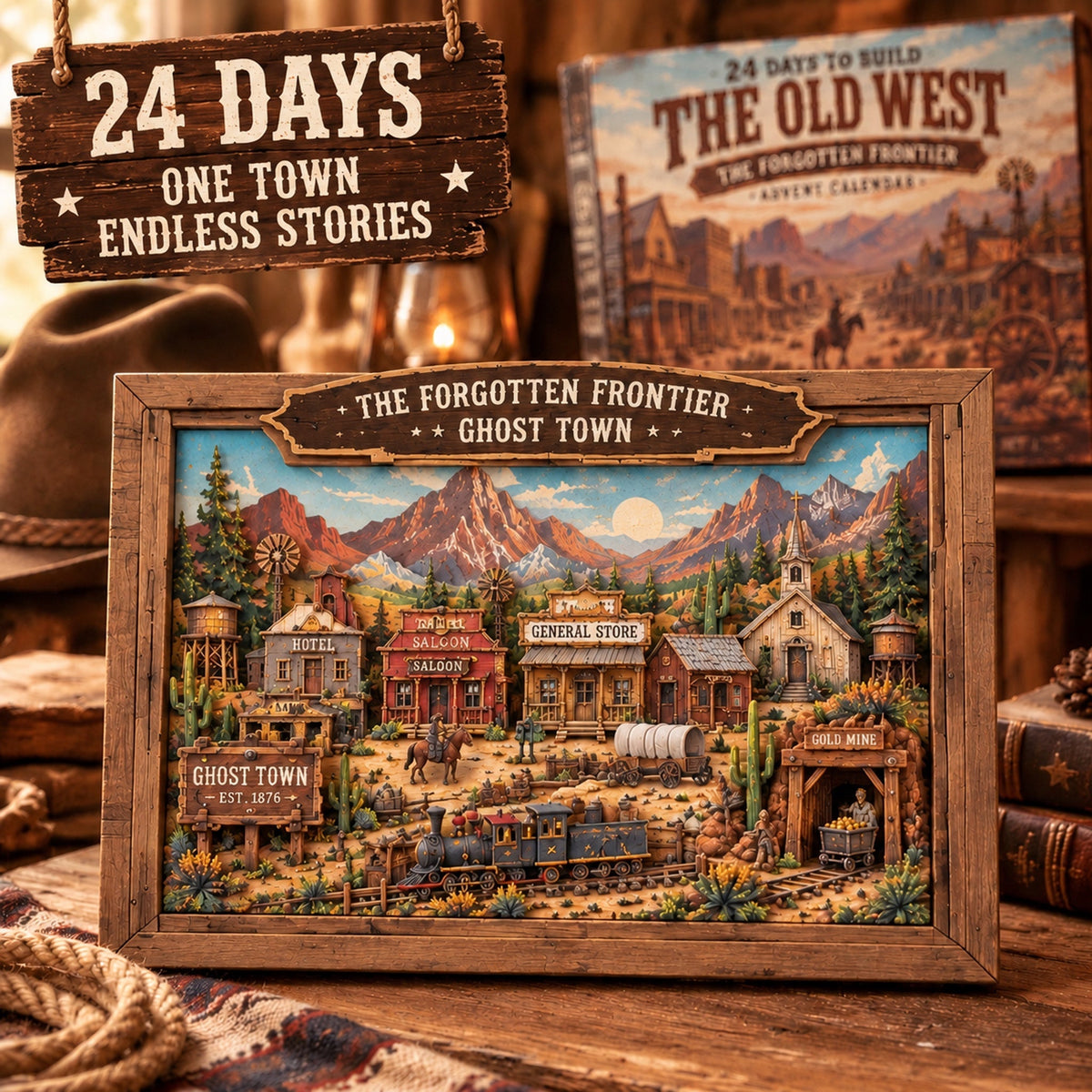 The Forgotten Frontier Ghost Town Advent Calendar 🤠 | 24‑Day Build‑Your‑Own Wild West Town Reusable Wooden Countdown